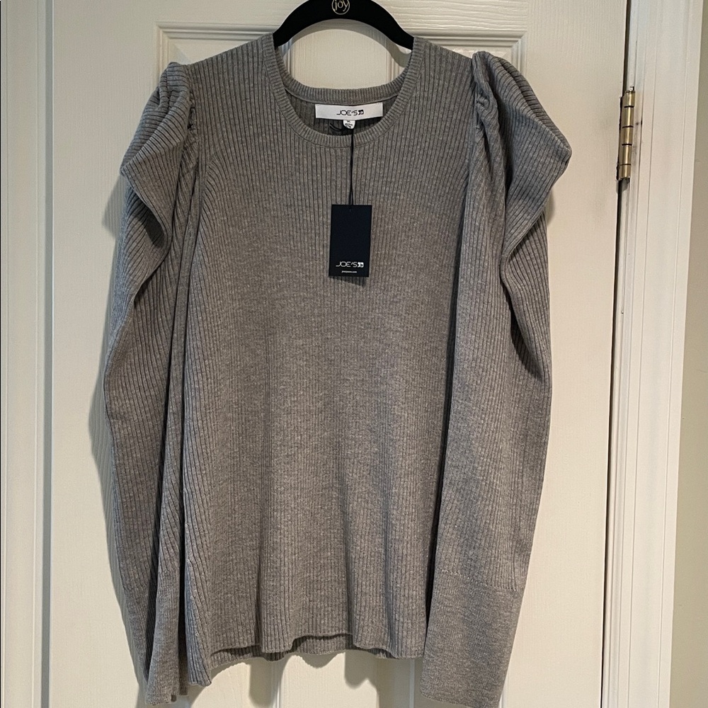 NWT JOE’S JEANS Heather Gray pull over ribbed top Puff shoulder size XL - Picture 2 of 11